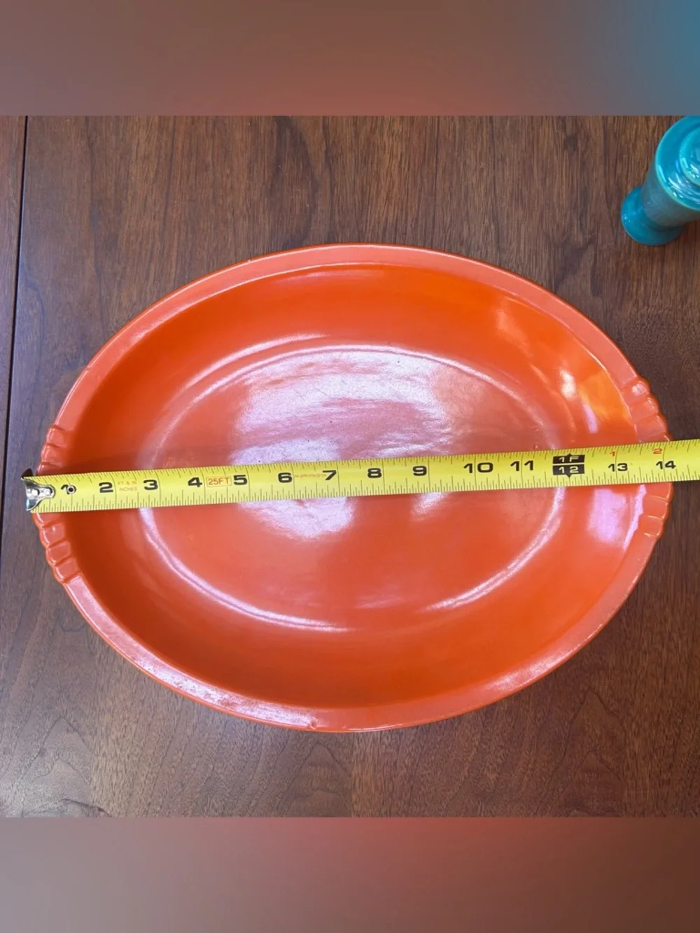 Vintage late ‘30s Paden City Pottery Caliente platter in orange, 14”.